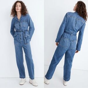 Madewell Claireville Wash Blue Denim Tie-Waist Jumpsuit
